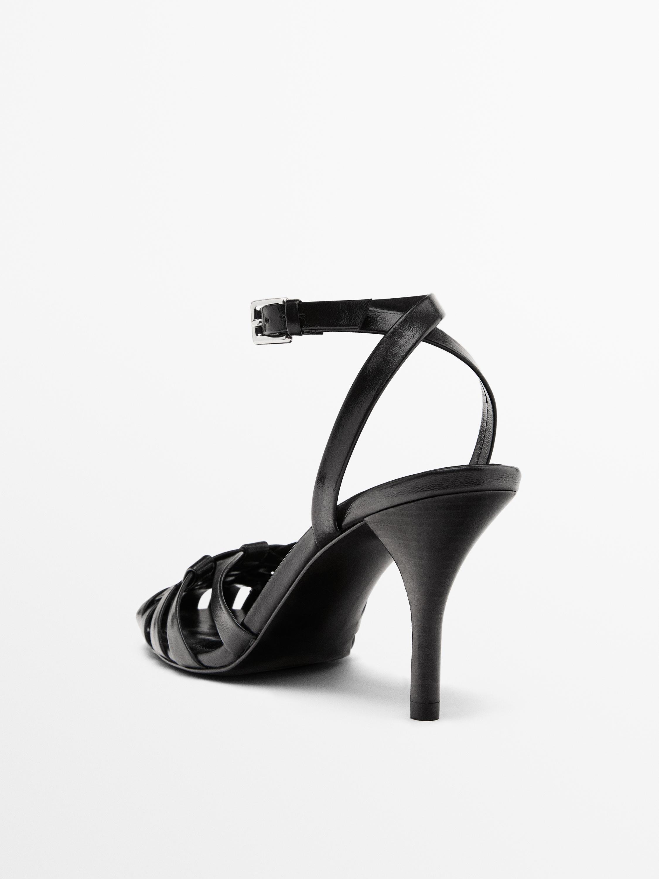 Leather high-heel cage sandals